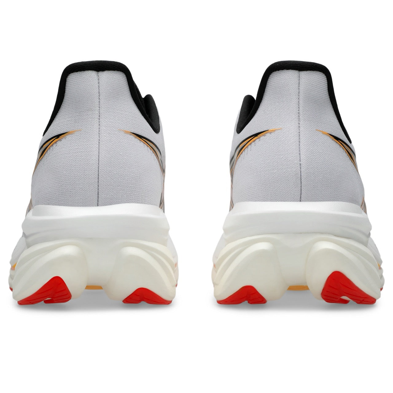 ASICS Sonicblast 2men's running shoes, back view: white uppers with black trim and cushioned sole.