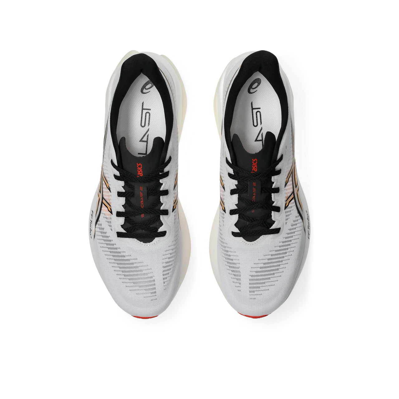ASICS Sonicblast 2men's shoe insides, white uppers with black tongue and lace area.