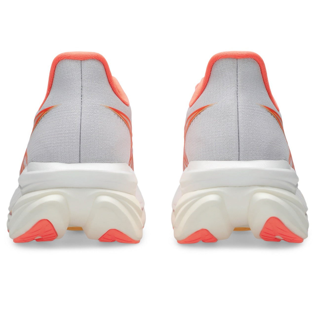 ASICS Sonicblast 2 women’s running shoes, gray knit uppers with coral trim and white midsole