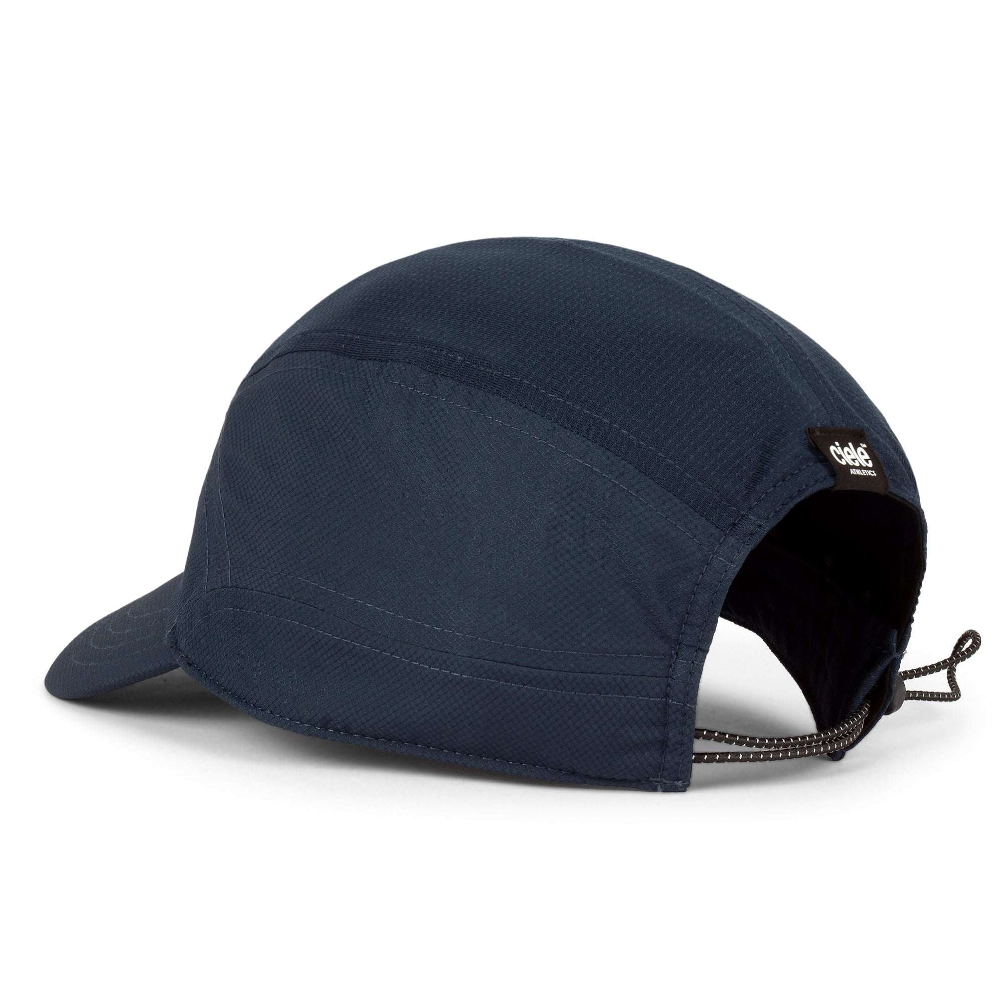 Ciele Athletics FSTCap running cap in dark navy blue, with mesh-lined back panel