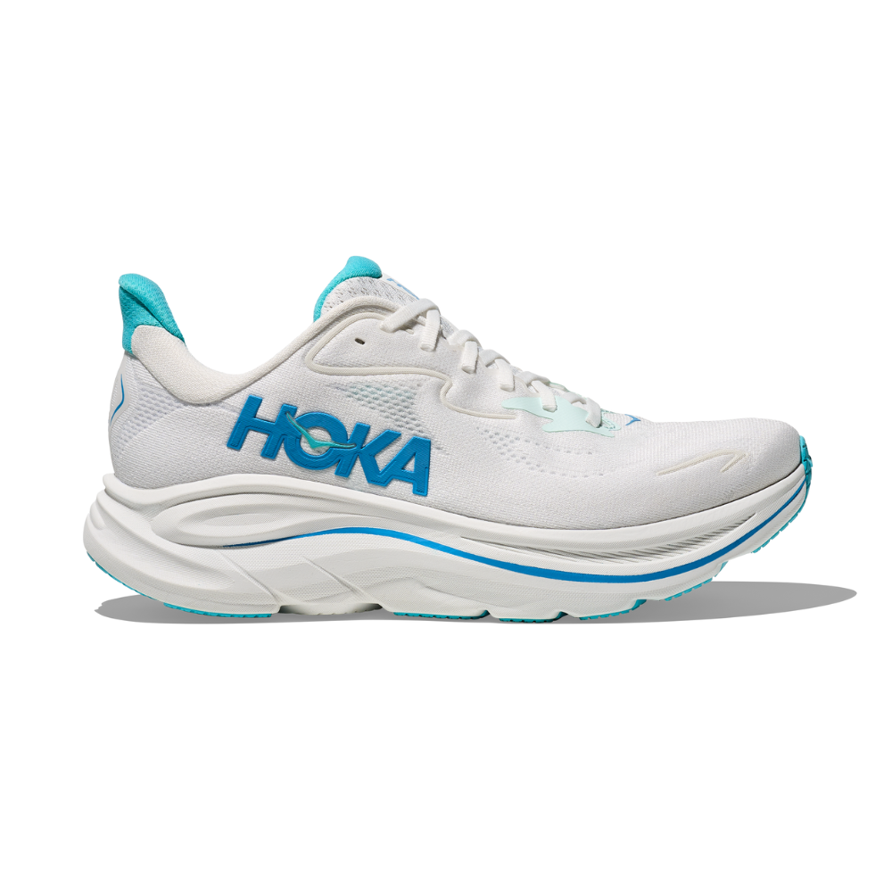 HOKA Men Clifton 10 Wide - White / Skyward Blue