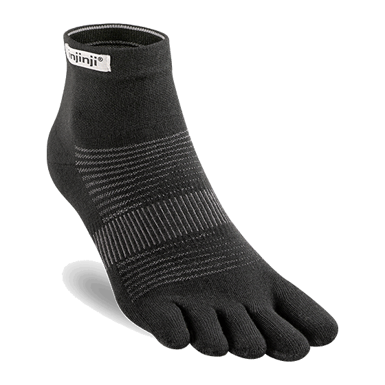Injinji Black mini-crew five-toe Coolmax socks with ribbed cushioning and heel knit