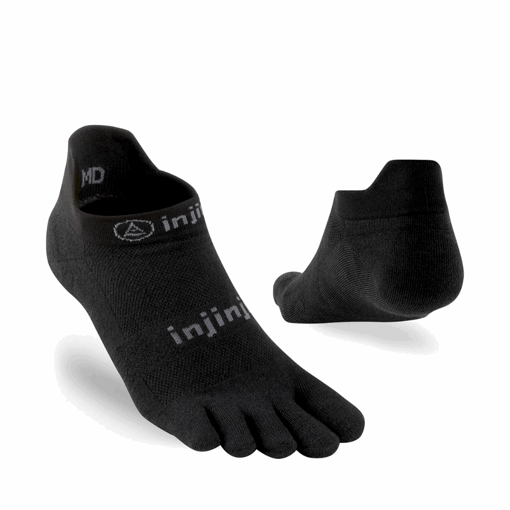 Black Coolmax no-show Injinji five-toe running socks