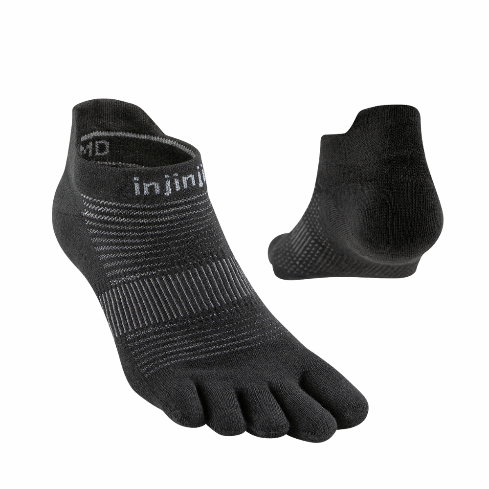 Injinji no-show running toe socks set, black knit with five toe fingers