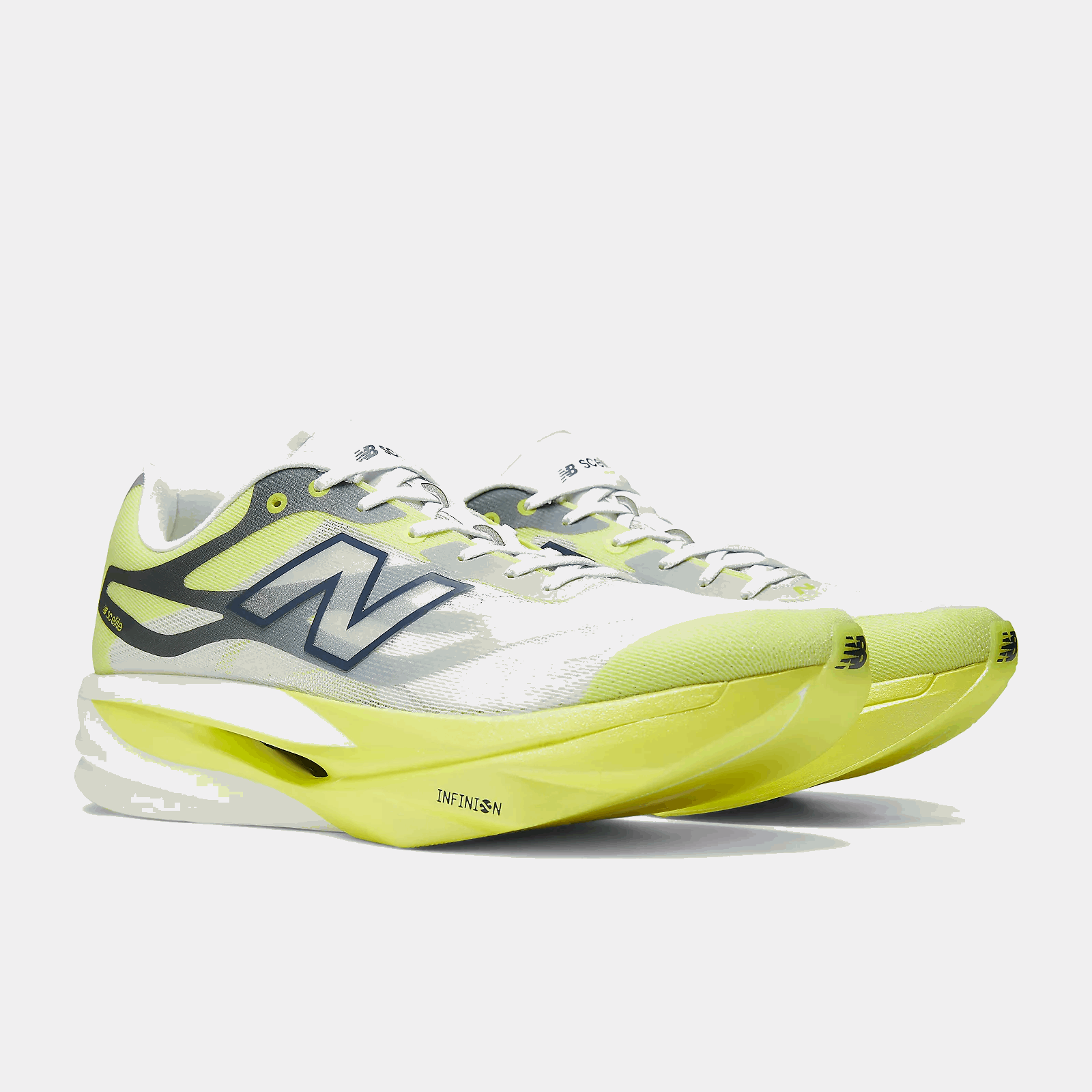 Men's New Balance SuperComp Elite running shoe, lime and white upper, bright yellow midsole and heel