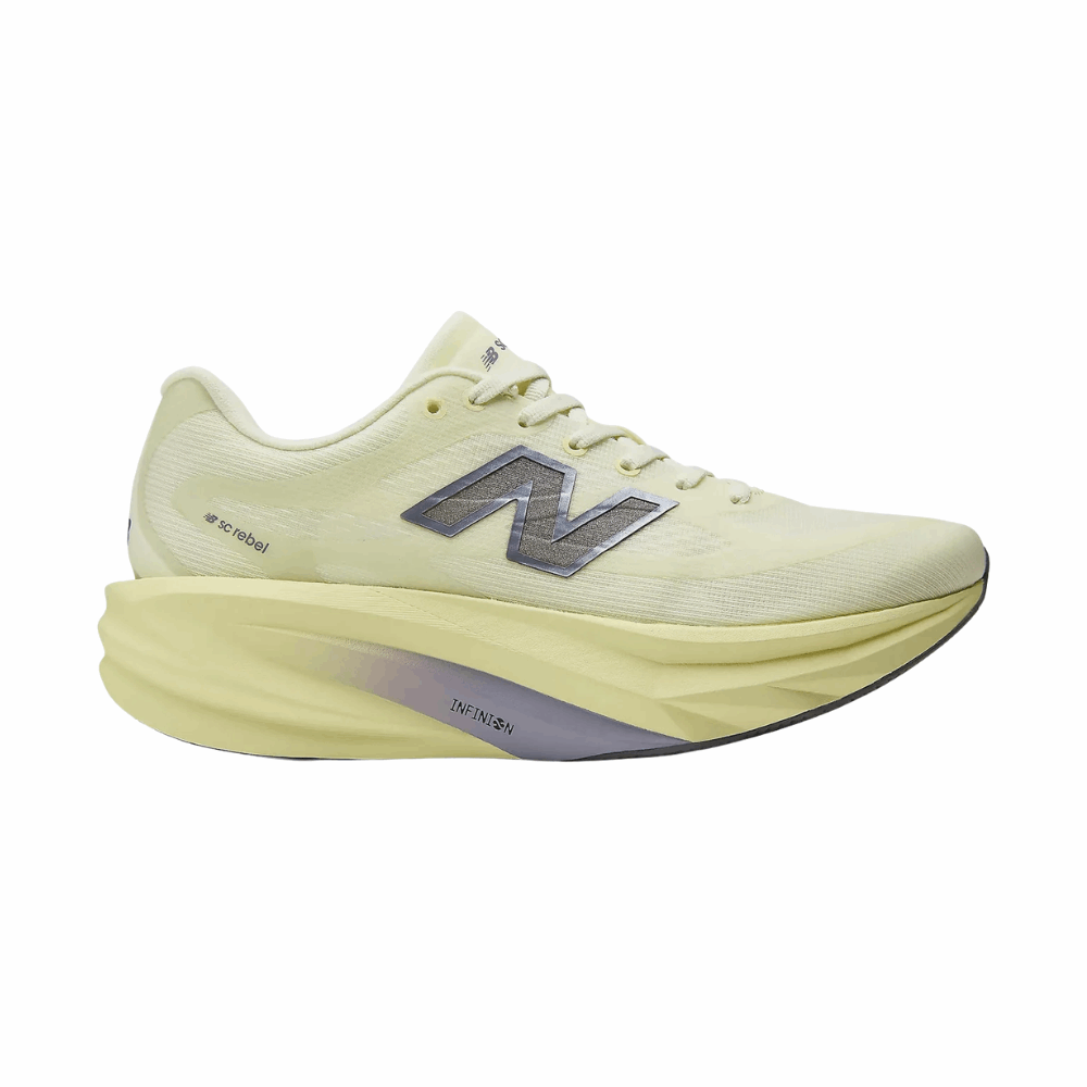 Women’s New Balance SuperComp Rebel running shoe in pistachio butter, lace-up with cushioned sole